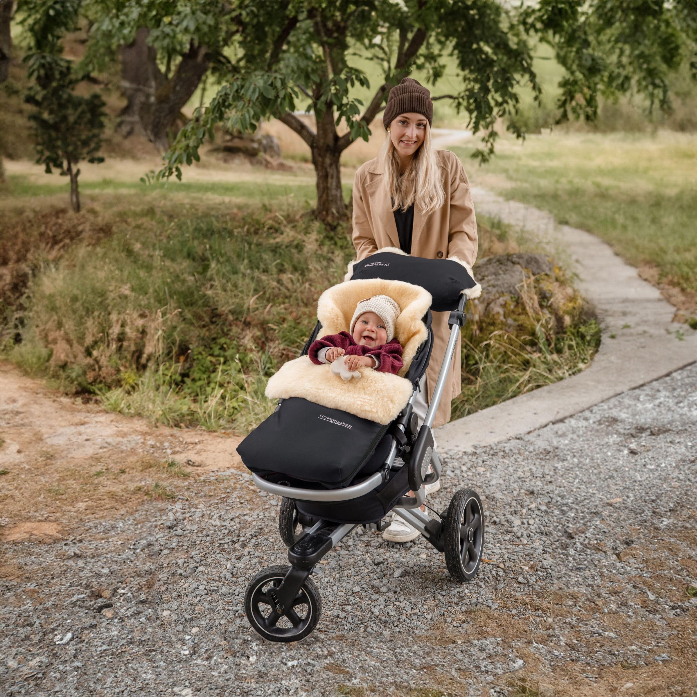 HOFBRUCKER Putzi Lammfell-Fußsack für Kinderwagen 90x34 cm wind- und wasserabweisend abnehmbar Made in Germany