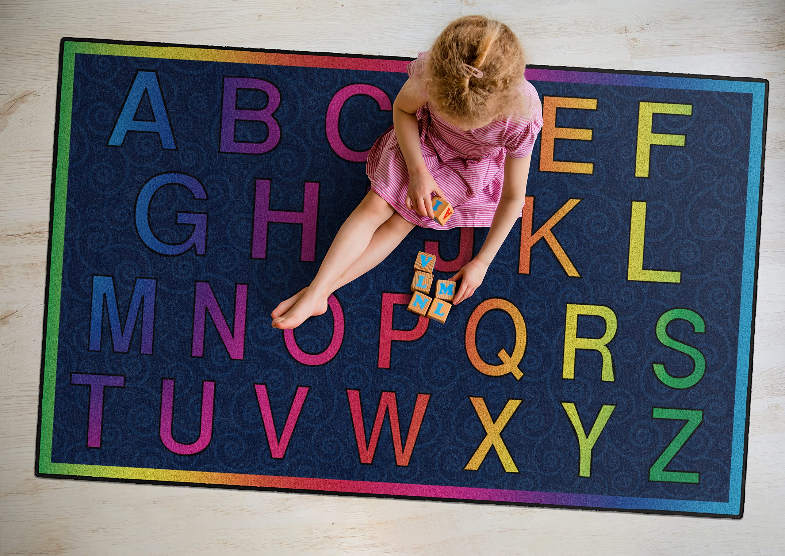 Flagship Carpets Cheery Alphabet Rainbow ABC Area Rug for Children's Classroom Mat, Playroom Carpet and General Educational Activities, 3' x 5', Multicolor