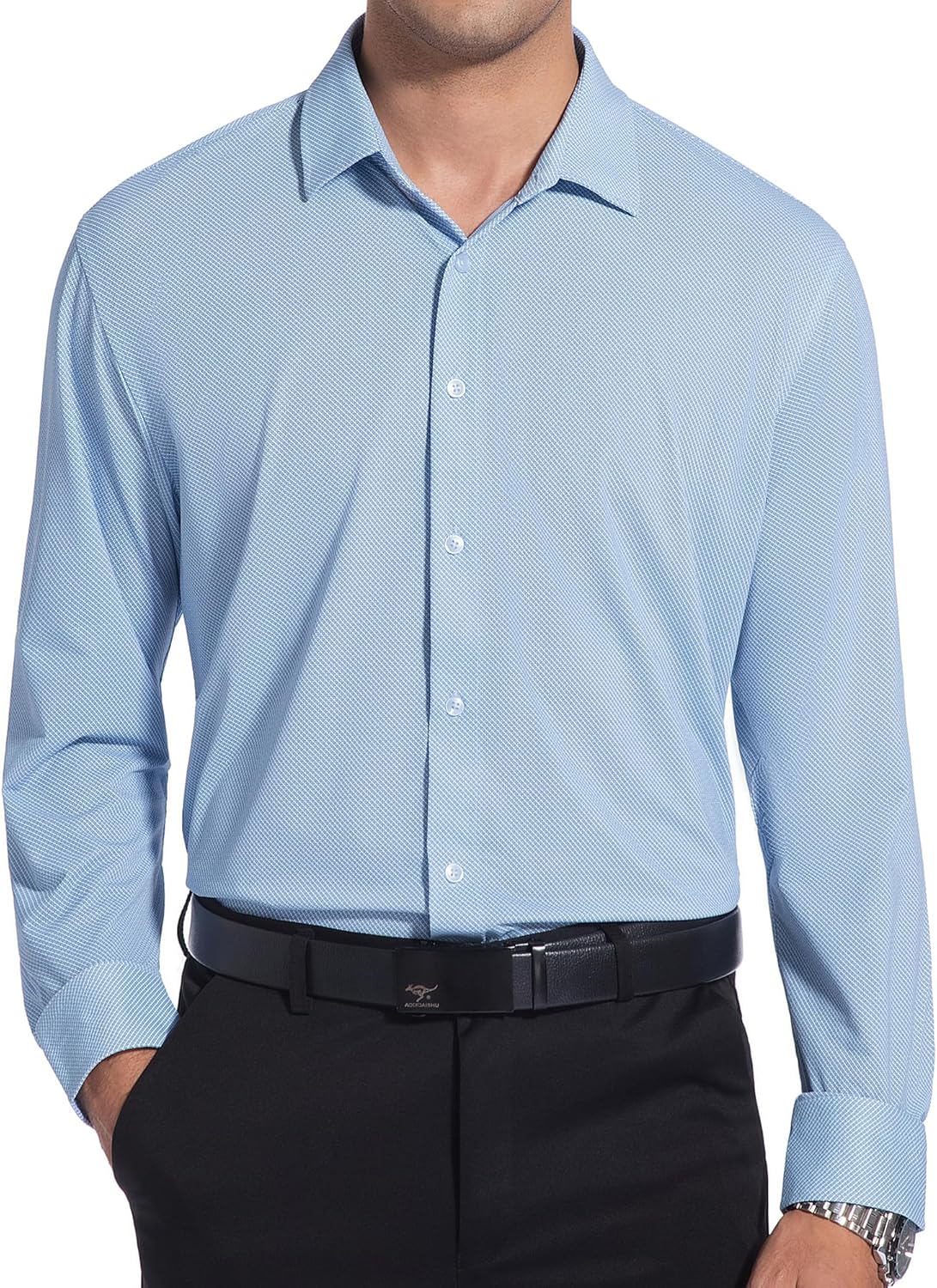 Damipow Mens 8-Way Stretch Dress Shirts Wrinkle Free Button Down Shirts Long Sleeve Knit Jacquard Business Casual Shirt - Image 2