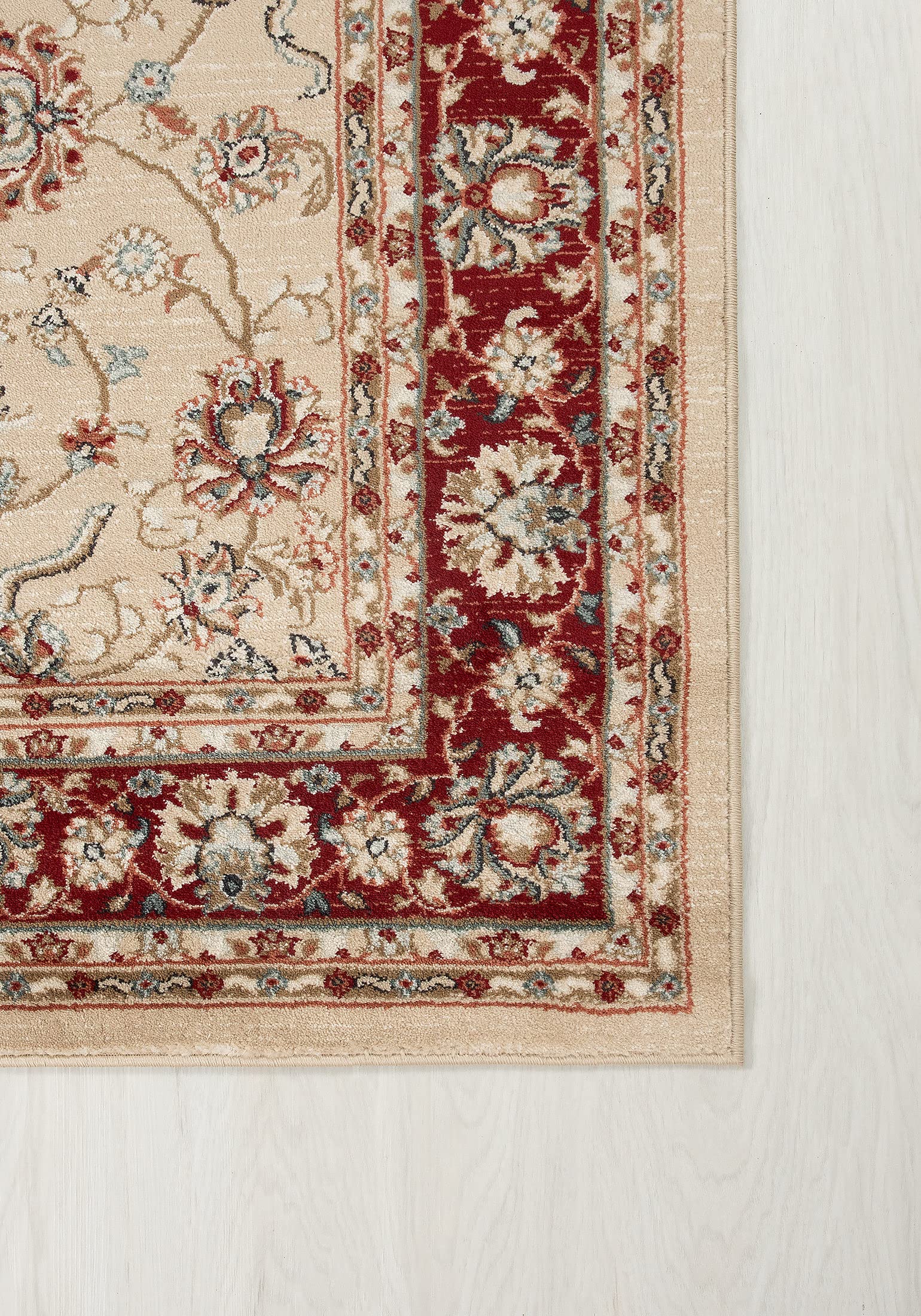 Mazovia Grand Tapis Couloir 180x250cm Crème Rouge Classique Traditionnel | Tapis pour Entrée Cuisine Bureau Salon Chambre Salle à Manger Beige Doux Anti-Allergène Chauffage au Sol Facile D'entretien
