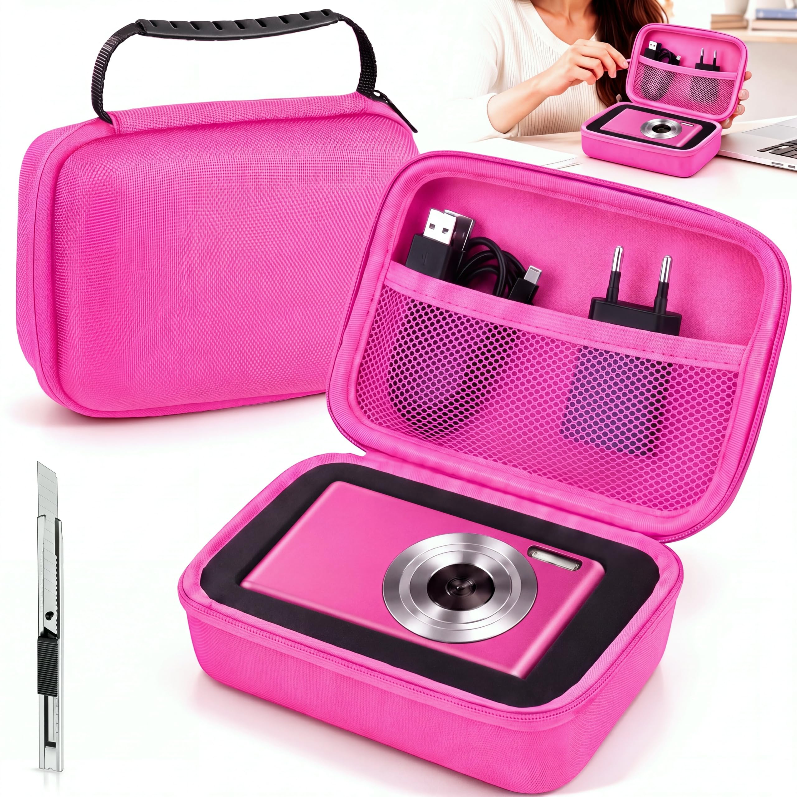 Relaxweex Hard Case with Foam, Fuchsia, 7.8 x 6.3 x 3.5 Inch