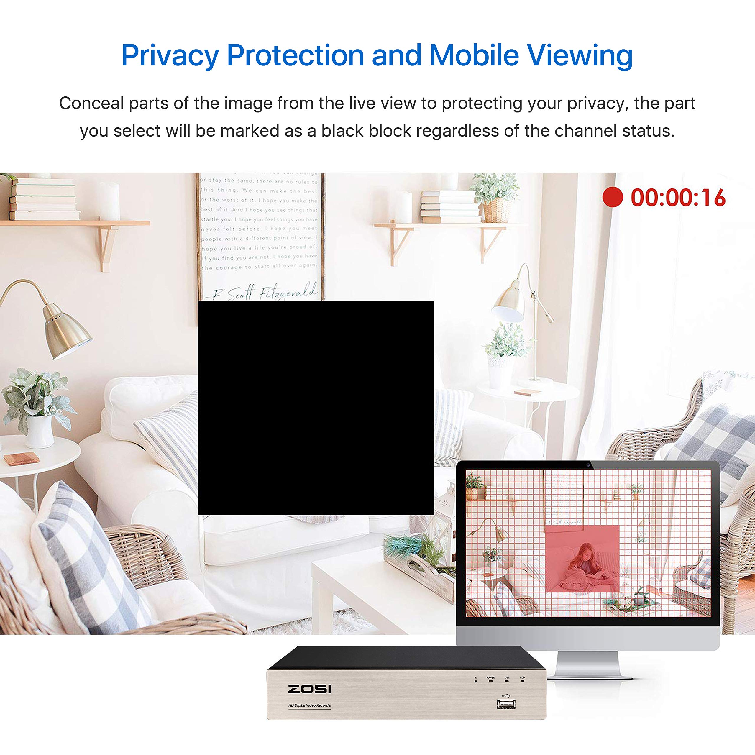 ZOSI 5MP Lite Kit de Cámara de Vigilancia 4pcs 1080p Cámara de Seguridad Exterior con 8CH H.265+ Grabador DVR, Visión Nocturna, Alarma de Movimiento, sin Disco Duro
