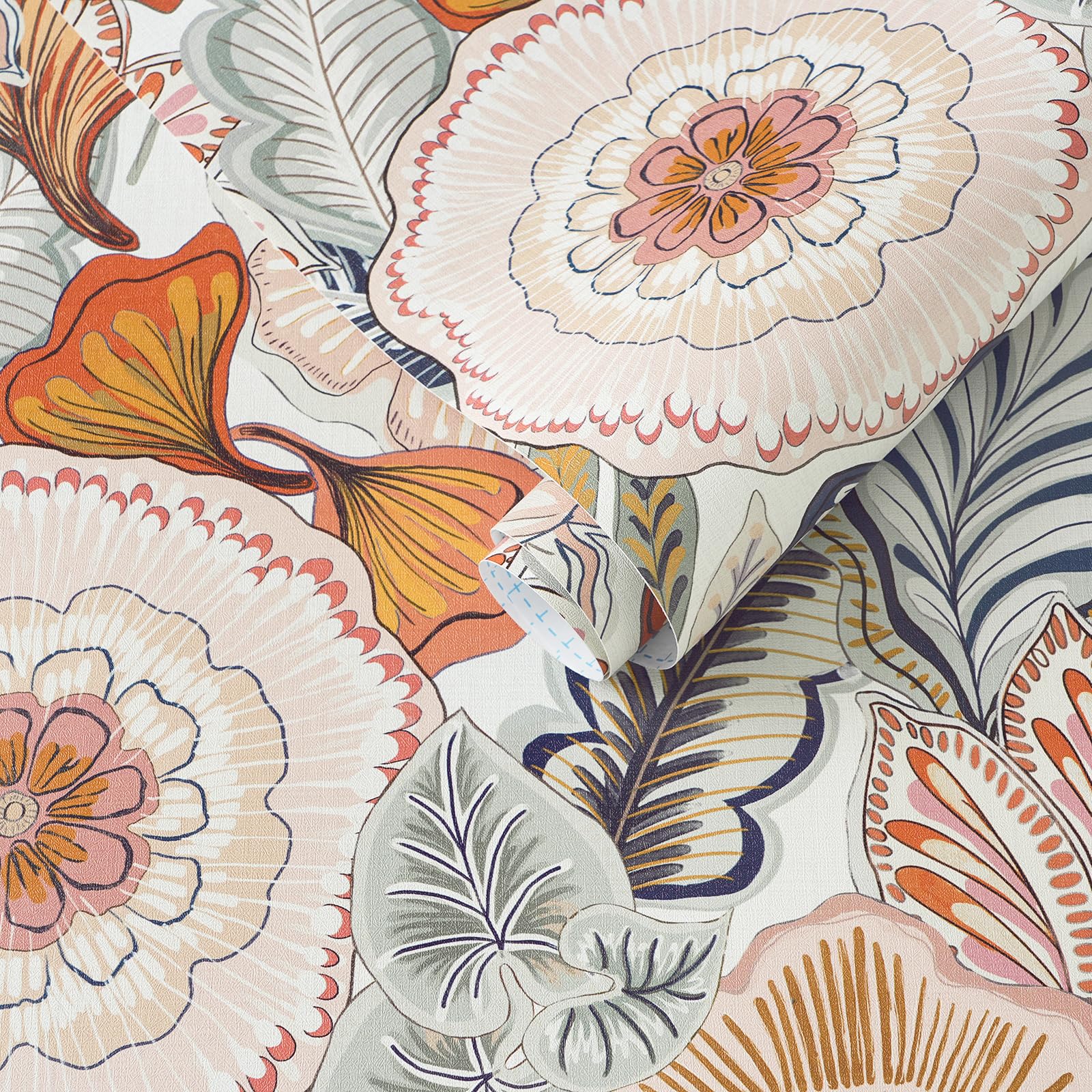 Timeet Peel and Stick Wallpaper 44cm x 3m White Boho Self Adhesive Wallpaper Floral Contact Paper Waterproof Vinyl Wrap Removable Wall Covering Decor for Bedroom Living Room Furniture Sticker Red Blue