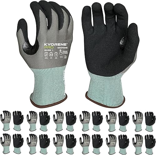 Armor Guys Kyorene Pro 00-840 - Guantes de trabajo protectores  Guantes de palma de nitrilo de grafeno resistentes a cortes A4  Para construcción y