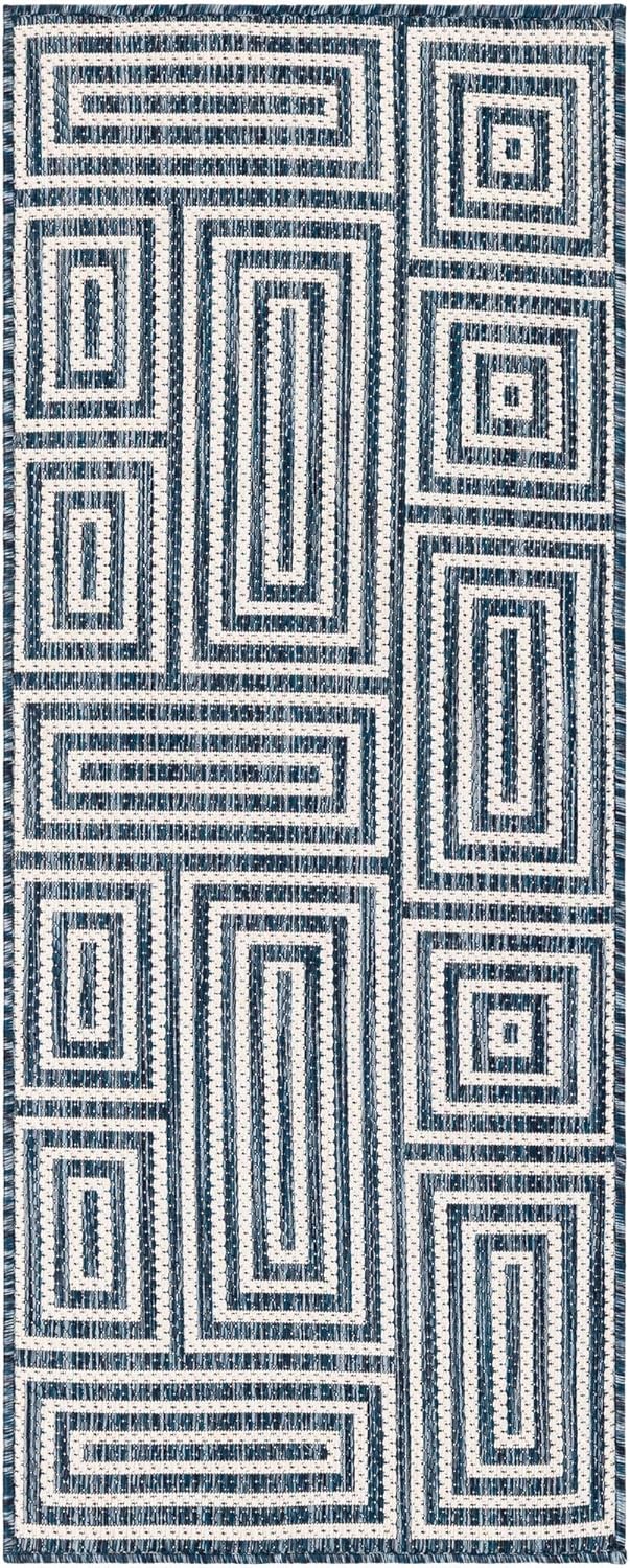 Rugs.com Outdoor Modern Collection Rug – 5 Ft Runner Blue Flatweave-Pile Rug Perfect for Hallways, Entryways