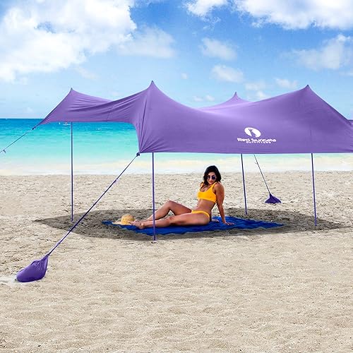 Red Suricata Family Beach Tent & Canopy, UPF50 Sun Shade, 4 Aluminum Poles, Sand Shovel, Medium Portable Sun Shelter (Medium, Purple)
