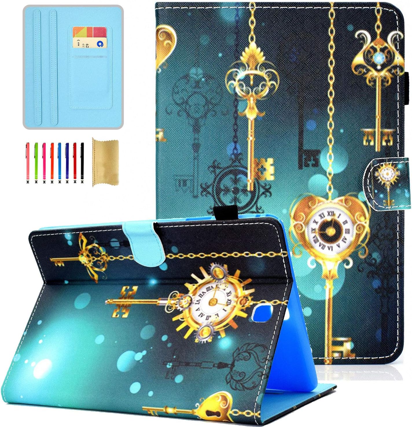 APOLL Case for Samsung Galaxy Tab A 9.7 Inch T550 / P550 2015 Release with Auto Wake/Sleep and Document Card Pocket,Super Slim Shockproof Anti-Slip Multiple Viewing Angles Stand Cover,Antique Clock