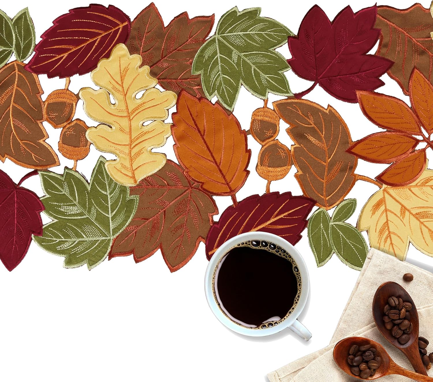 Simplebrand Fall Table Runner 108 Inches Long, Cutwork Embroidered Maple Leaves Pine Cones Autumn Thanksgiving Extra Long Runners for Dining Tables Dinner Runner Kitchen Outdoor Party, 13 x 108 Inch