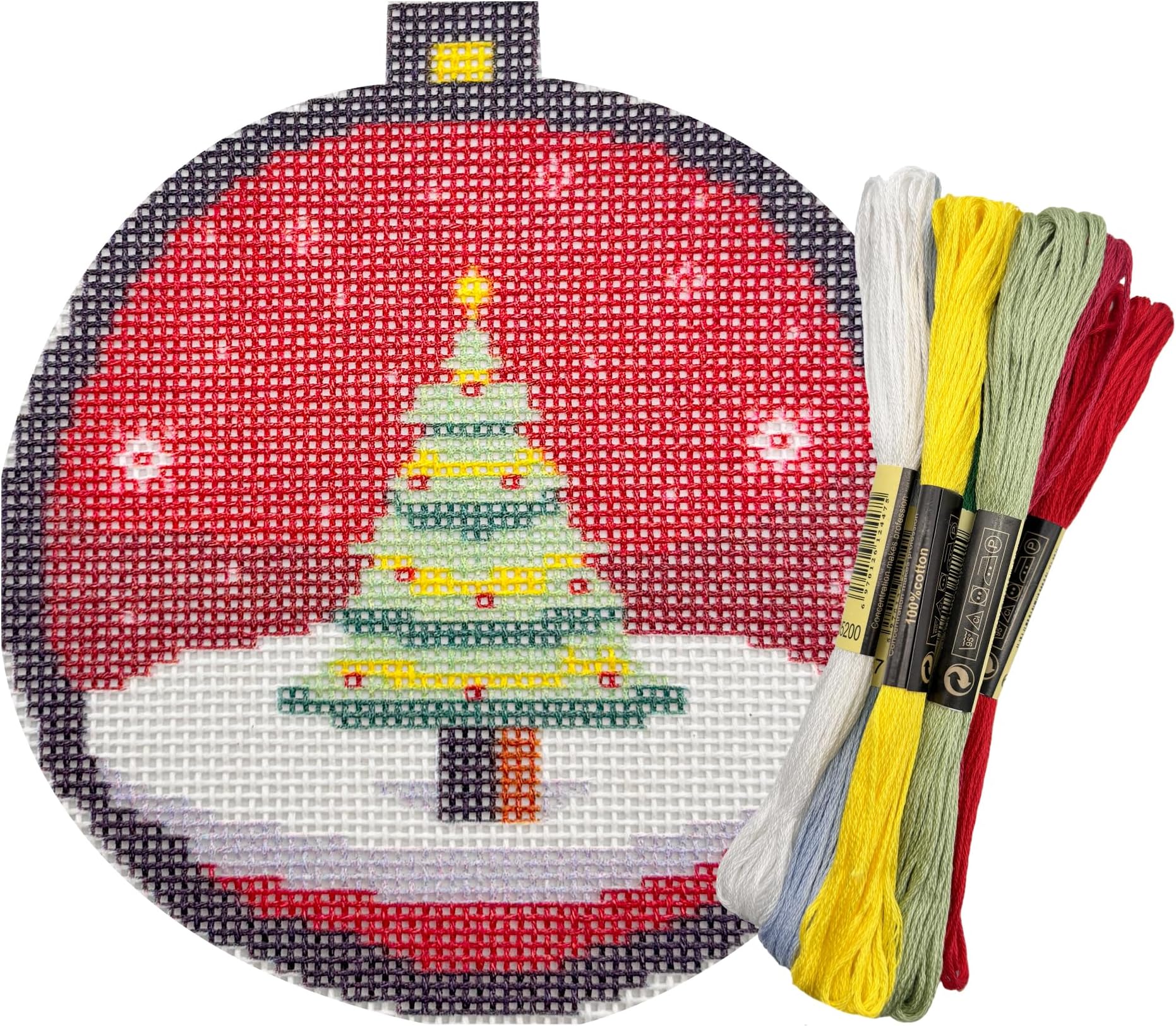 Howie's Needlepoint Christmas Needlepoint Kits, 18CT Printed Embroidery Pattern Starter Kits, Stamped Patterns Canvas Kits(Christmas Tree-Red Ball,4x4inch)