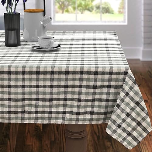Miniatura 9 de CAIT CHAPMAN HOME COLLECTION Everyday Comfy - Mantel tejido de mezcla de algodón y poliéster a cuadros (mantel de 60 x 102 pulgadas, cuadros grises)