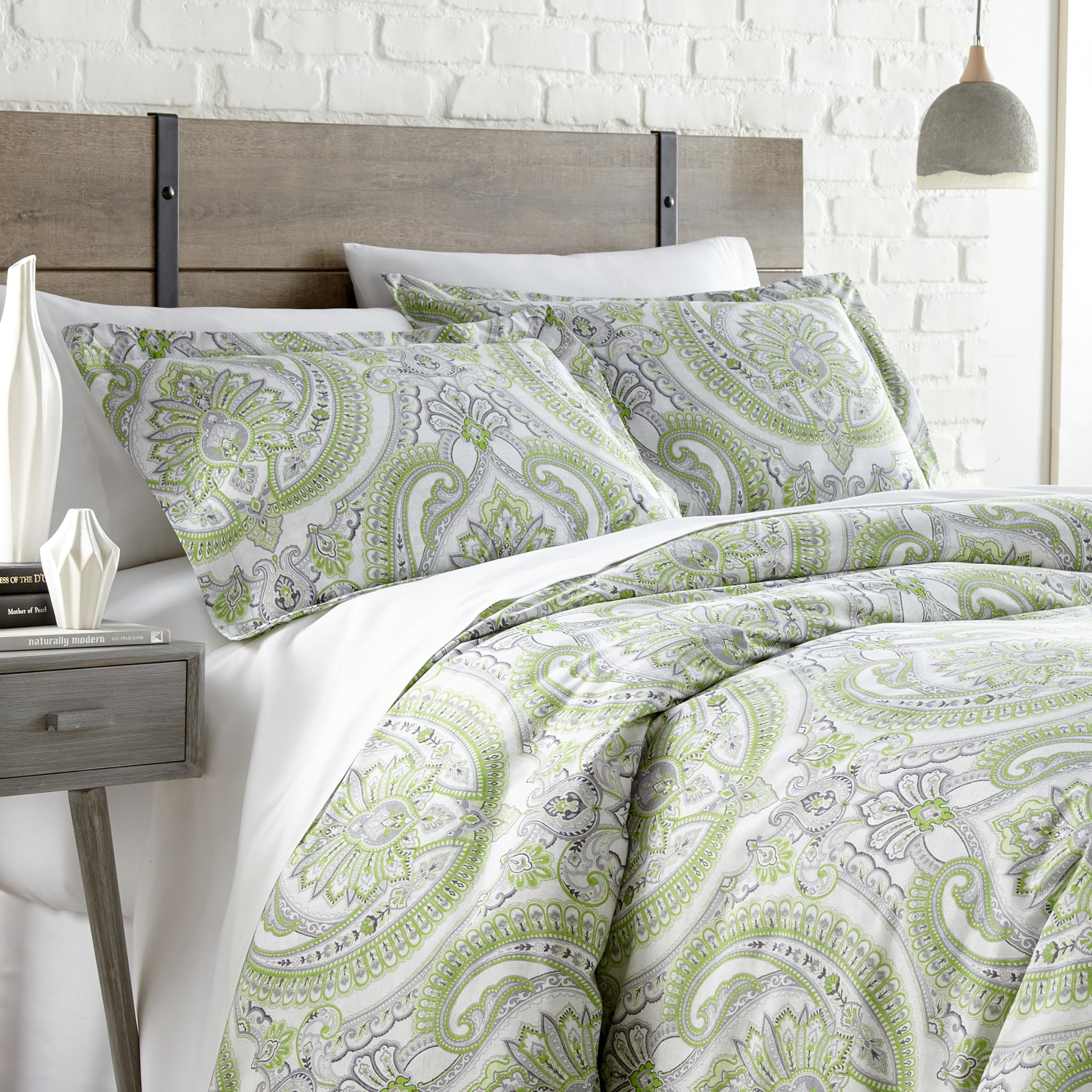 Southshore Fine Living, Inc. Twin Extra Long Comforter Set, Down Alternative Boho Bedding Set, Paisley Print Bedspread, Boho Comforter Twin/XL Size with Matching Pillow Sham, Pure Melody Green-picture-22