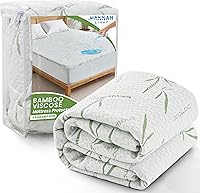 Vista 1 de Hannah Linen Protector de colchón de bambú, 100% impermeable, funda de colchón individual – Funda de colchón de bolsillo profundo ajustable de hasta