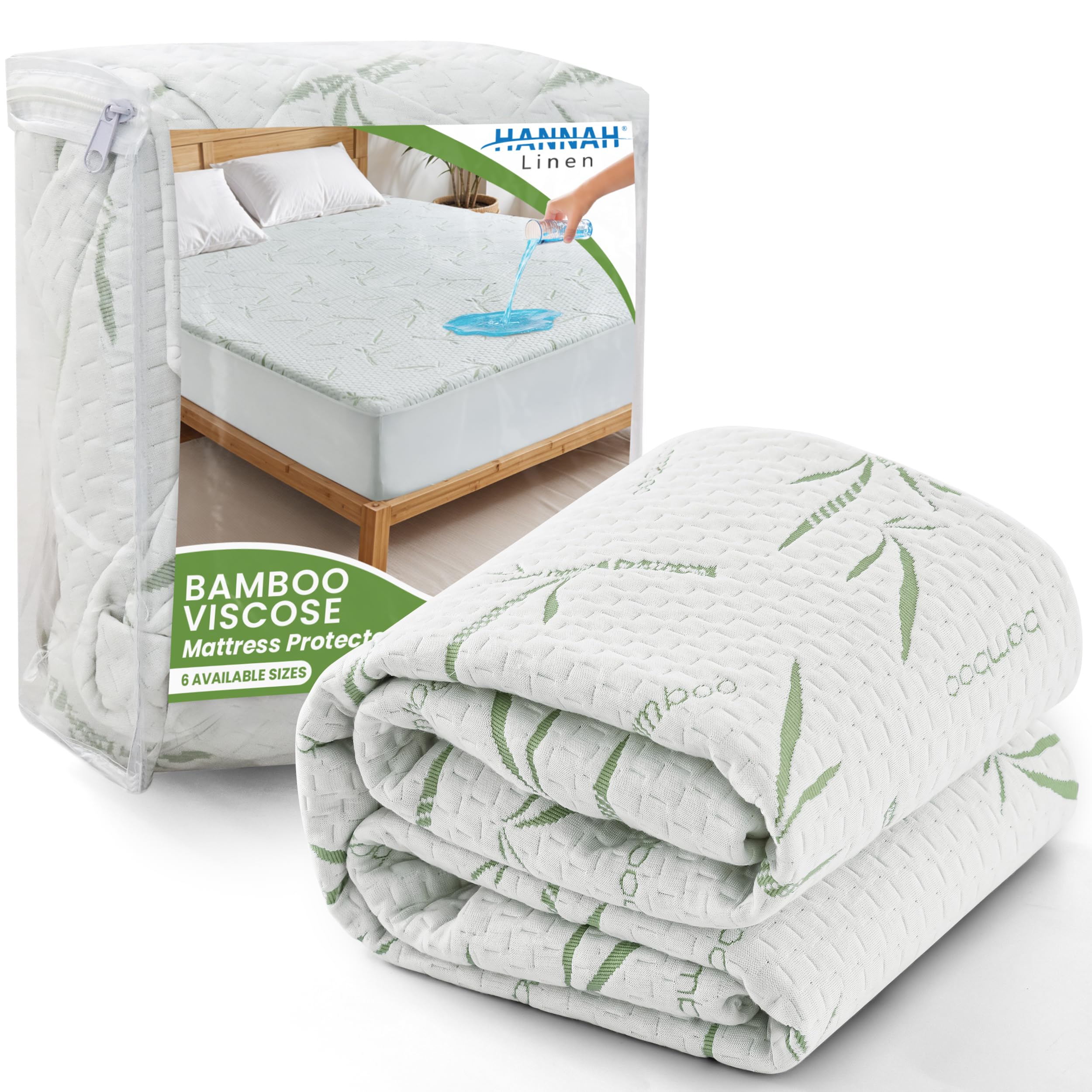 Hannah Linen Queen Mattress Protector Cooling Rayon dervied from Bamboo Viscose 100 Waterproof - Fitted Sheet Style Deep