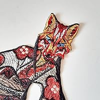 Vista 2 de Moks497 Kitsune Japan Embroidered Patch, Set of Fox in Kimono and Flowers Large Patch