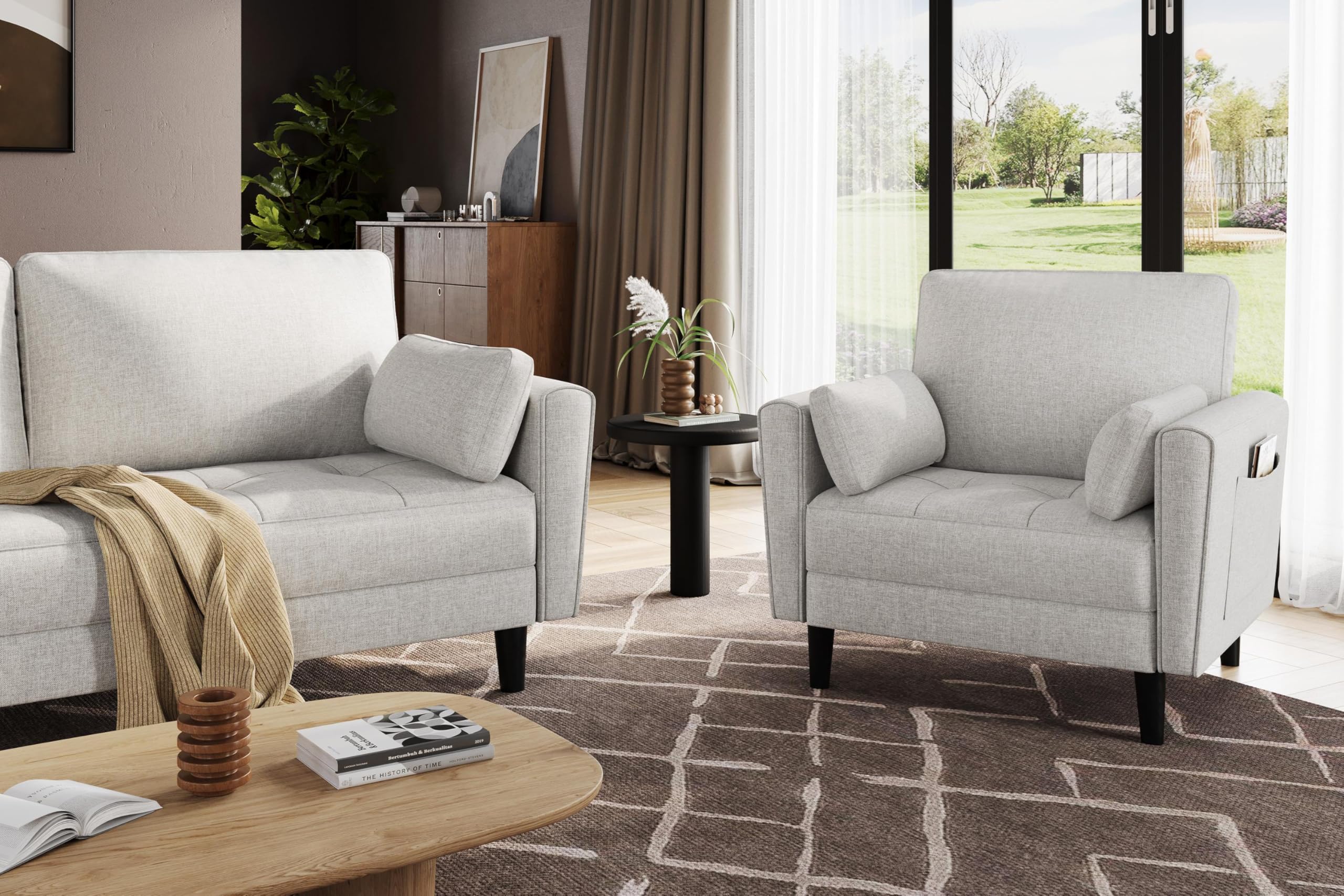 Yaheetech Greige Polyester 1 Seater Upholstered Single Compact Sofa Couch โ image 1