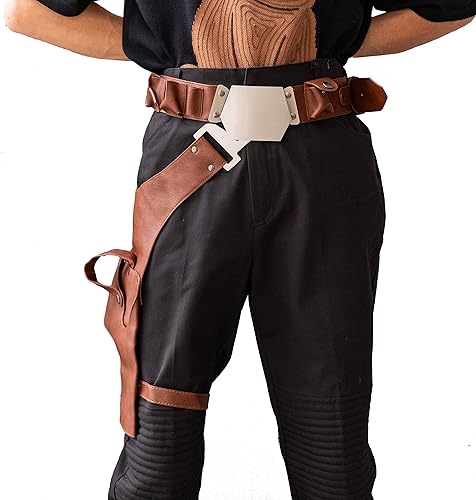 Miniatura 2 de Xcoser Han Belt - Funda de piel sintética marrón para cosplay, accesorio para disfraz, cinturón de mezclilla occidental, cintura 35-45 pulgadas,