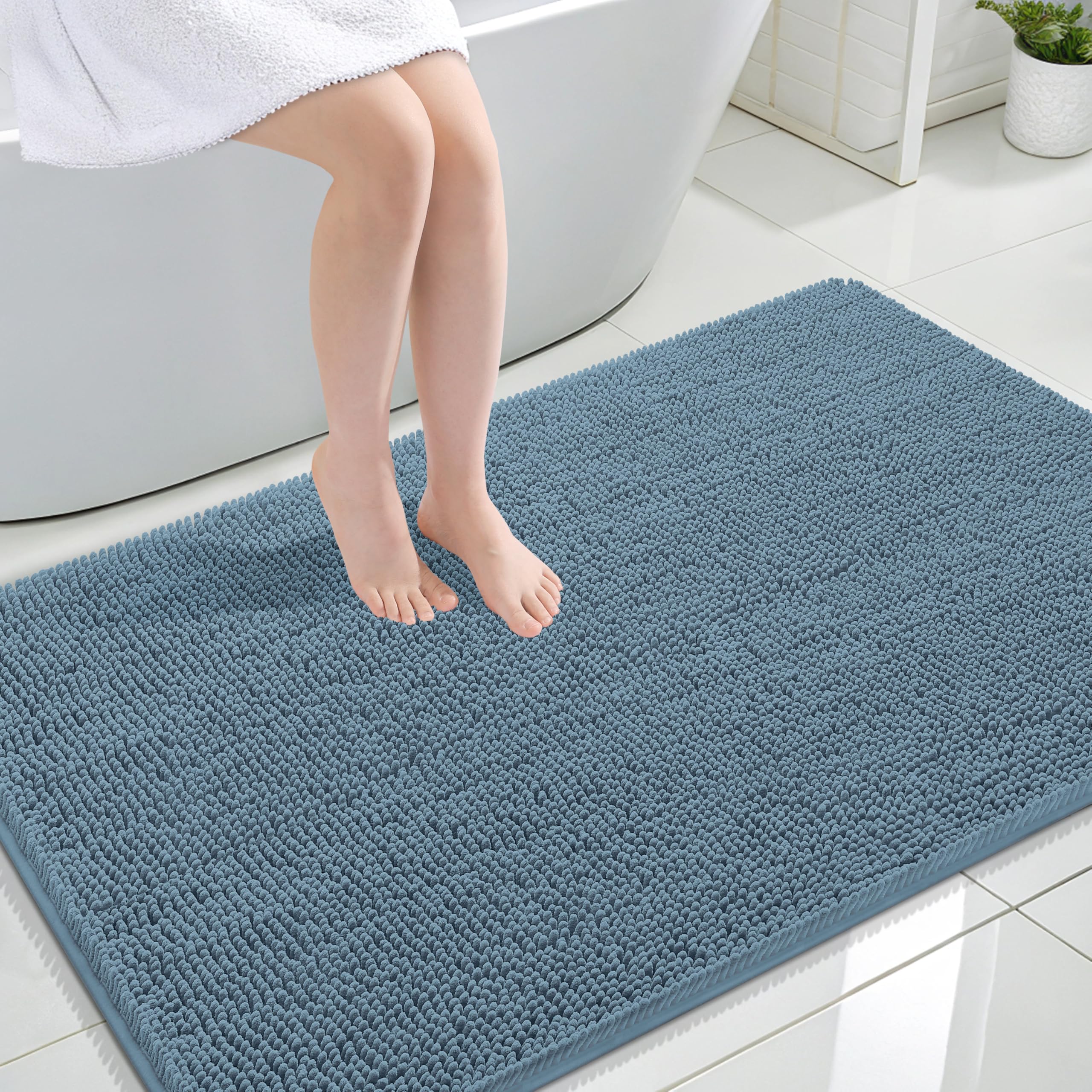 OLANLY Large Bathroom Rugs 47x32, Extra Soft Absorbent Chenille Bath Rugs | Airy Blue, Quick-Drying Rubber Backing, Machine Washable Bath Mat for Bathroom Floor, Tub and Shower, Home Decor Accessories