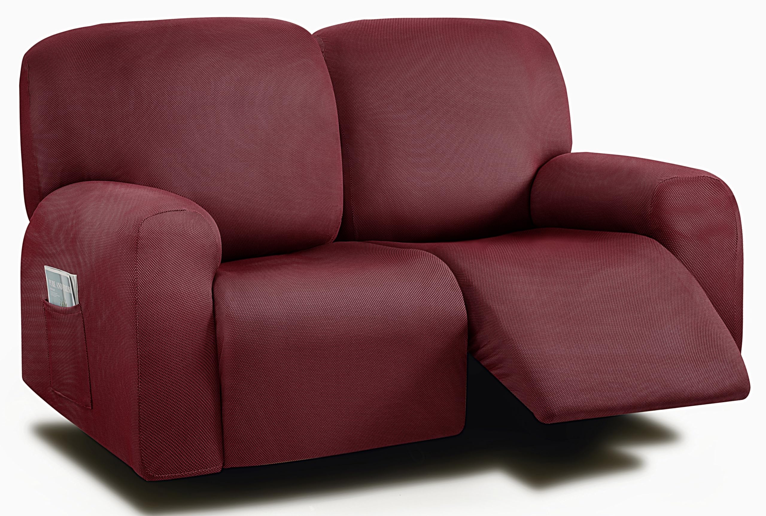 ULTICOR Reclining Loveseat Slipcover, 48" - 65" L, 6-Piece Yarn Dyed Loveseat Reclining Sofa Covers, 2 seat Loveseat Recliner Cover, Thick, Soft, Washable (Red - Burgundy)