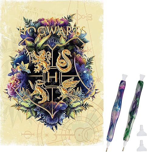 DIAMOND ART CLUB Hogwarts Crest - FINE Oddities Kit de pintura de diamante + bolígrafo de taladro, paquete de 2