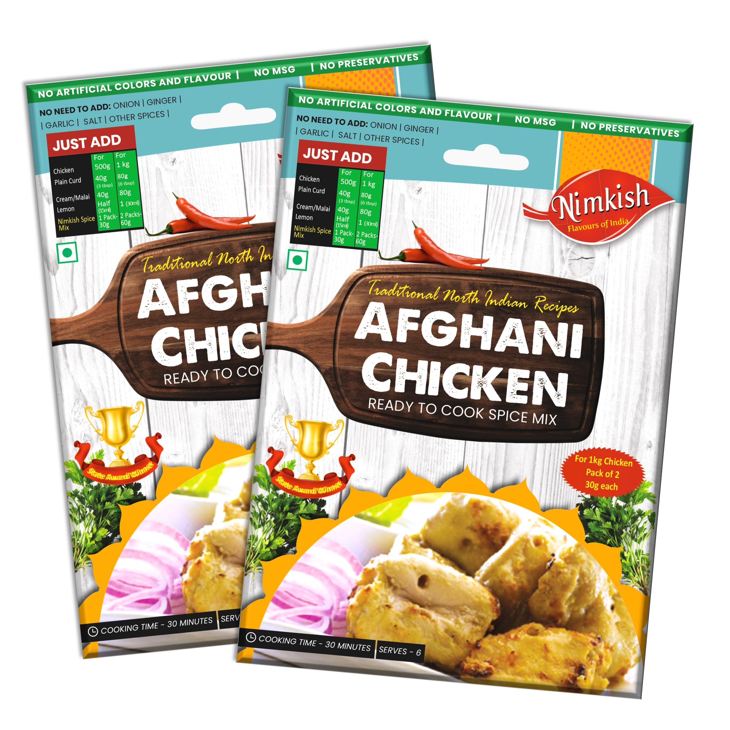 Nimkish Afghani Chicken Spice Mix, Pack of 2, Ready to Cook Masala, 60g Each, Complete Premix (B0DF5BBGT7) Amazon Price History, Amazon Price Tracker
