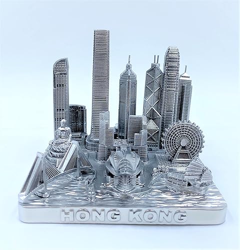 Hong Kong 3D Ciudad Famoso Modelo de Edificio Estatua Decoración de Recuerdo para Oficina en Casa 4" (Plata)