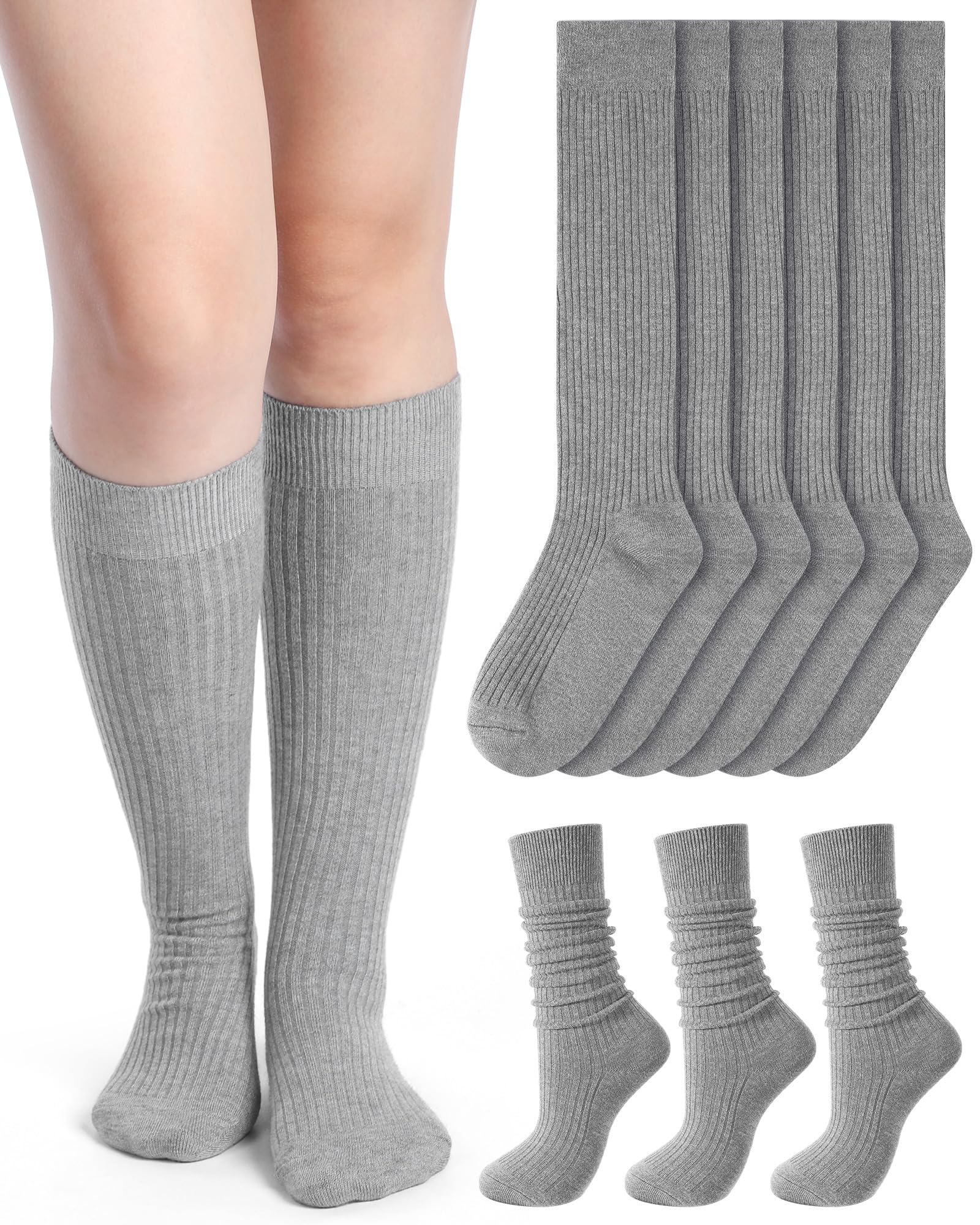 Shihanee 3 Pairs Ribbed Knee High Socks for Women Winter