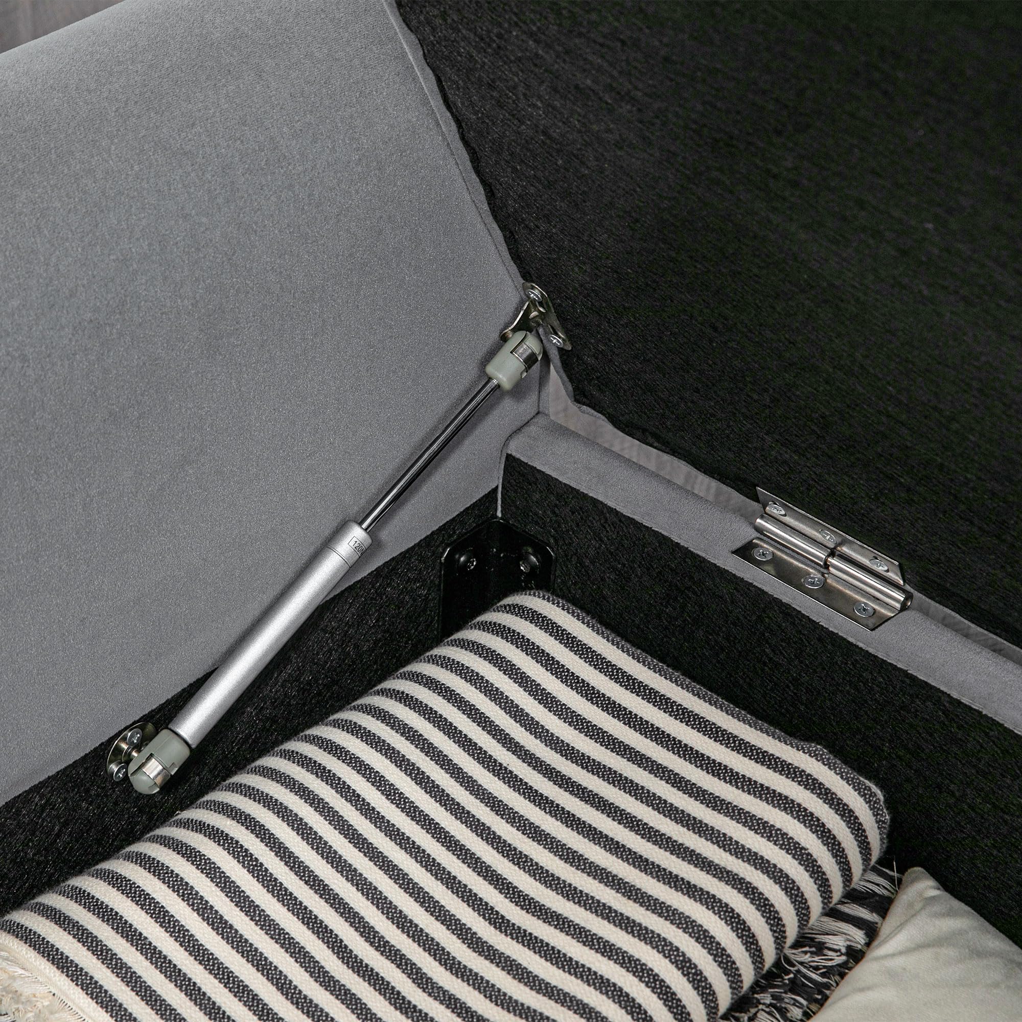 HOMCOM Banc de Rangement Bout de Lit avec Accoudoirs 126x48,5x57 cm Gris | Coffre de Rangement, Tissu Velours Rembourré et Capitonné, Charge jusqu'à 220 kg, pour Salon, Chambre, Entrée