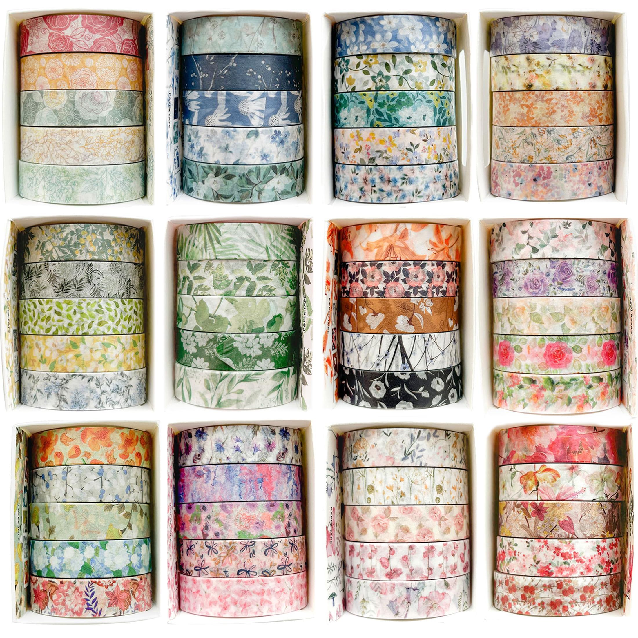 YUBX Flowers Washi Tape Set 60 Rolls Floral Patterns Decorative Skinny Blooms Masking Tapes for Arts DIY Crafts, Journals - Image 2