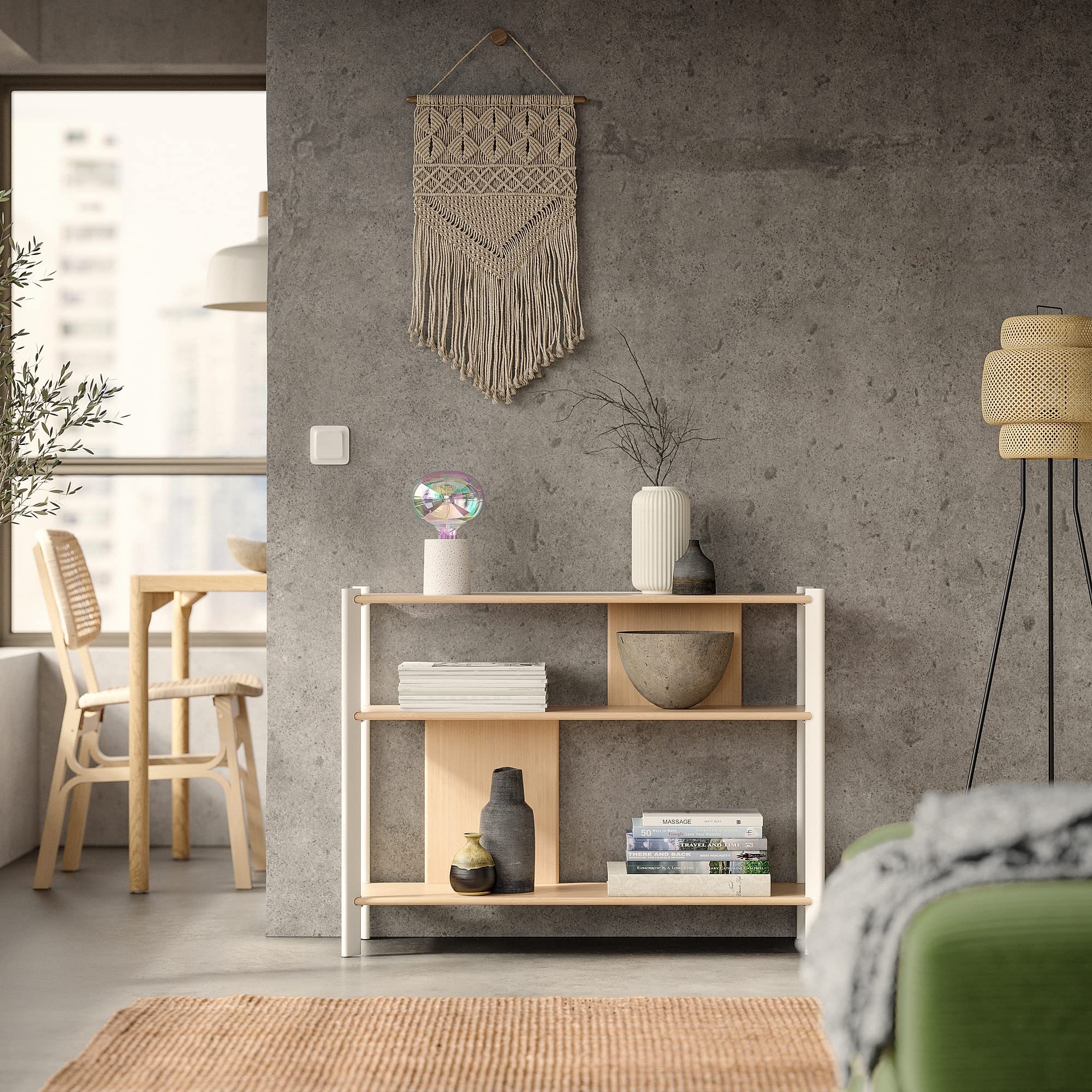 IKEA JÄTTESTA side table, 95x30 cm, white/light bamboo : Amazon