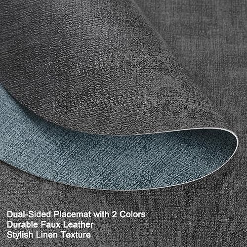 Miniatura 2 de Myir JUN Juego de 6 manteles individuales redondos de doble cara, de piel sintética, para interiores, para mesa de comedor, exteriores,
