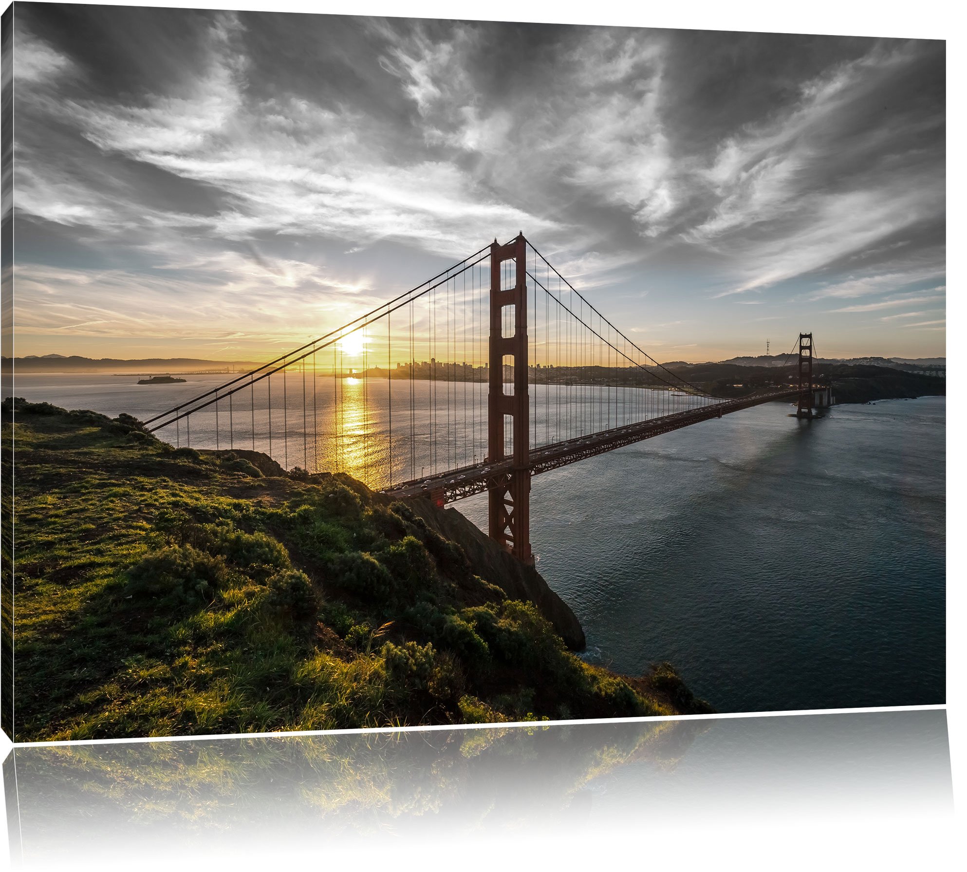 Pixxprint Golden Gate Bridge, Größe: 120x80cm, Leinwandbild, fertig gespannt, Wandbild, Dekoration, Kunstdruck, kein Poster