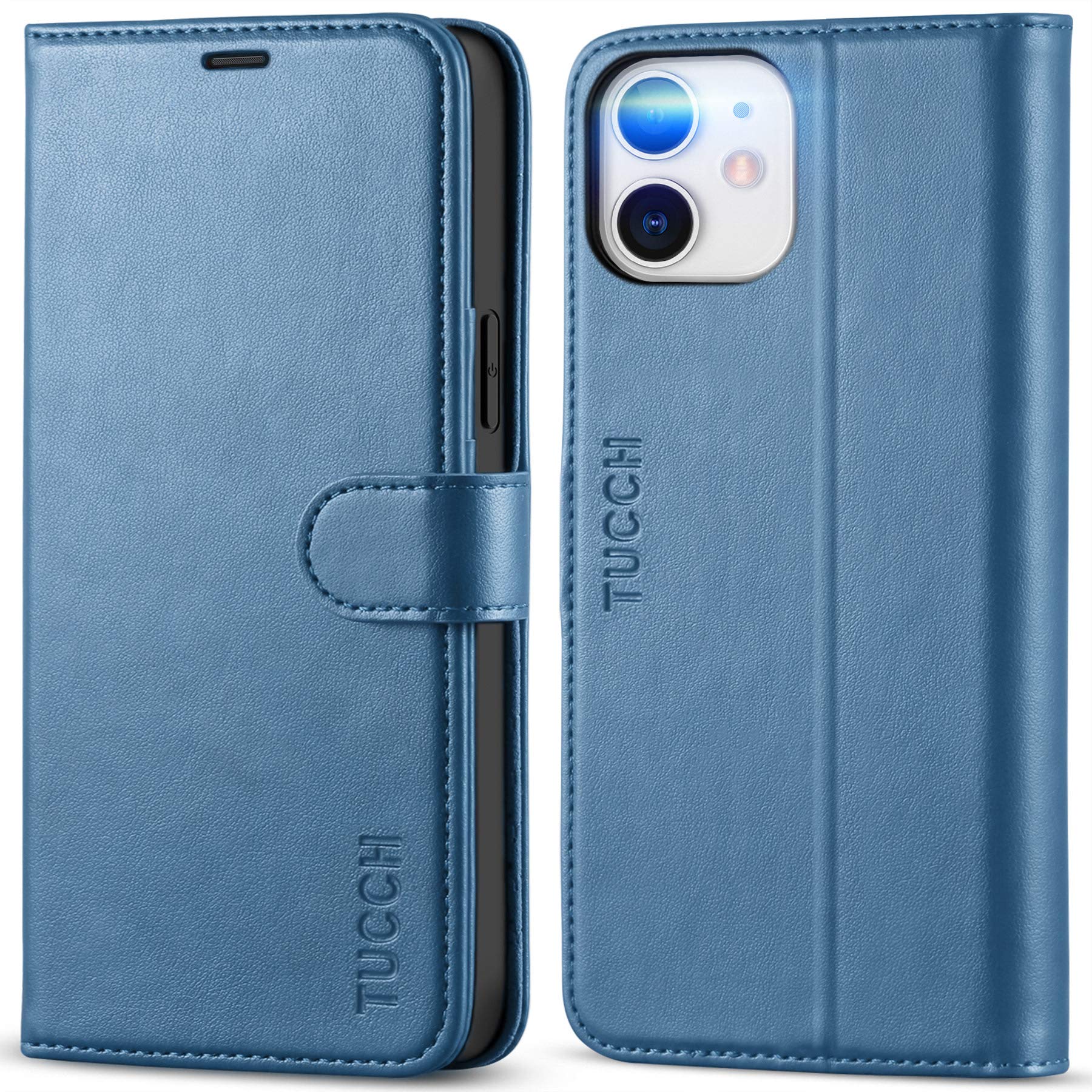 Photo 1 of TUCCH Wallet Case, iPhone 12 Pro/12 5G, Lake Blue, TPU Shockproof Inner Shell, PU Leather, RFID Blocking, Card Holder, Magnetic Stand, Compatible with 6.1-inch