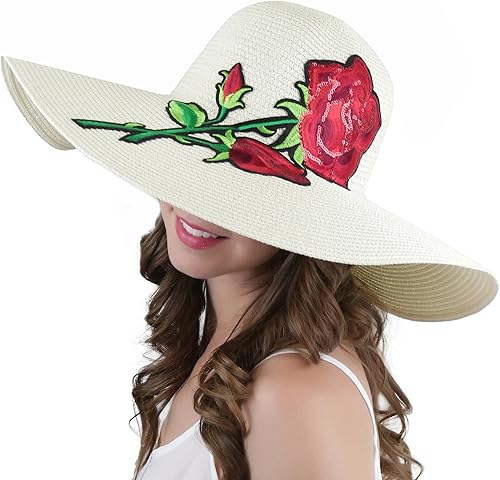 Miniatura 22 de ToBeInStyle Sombreros de verano para mujer Visera con detalle de abeja roja corona de rayas beige y negro - Beige