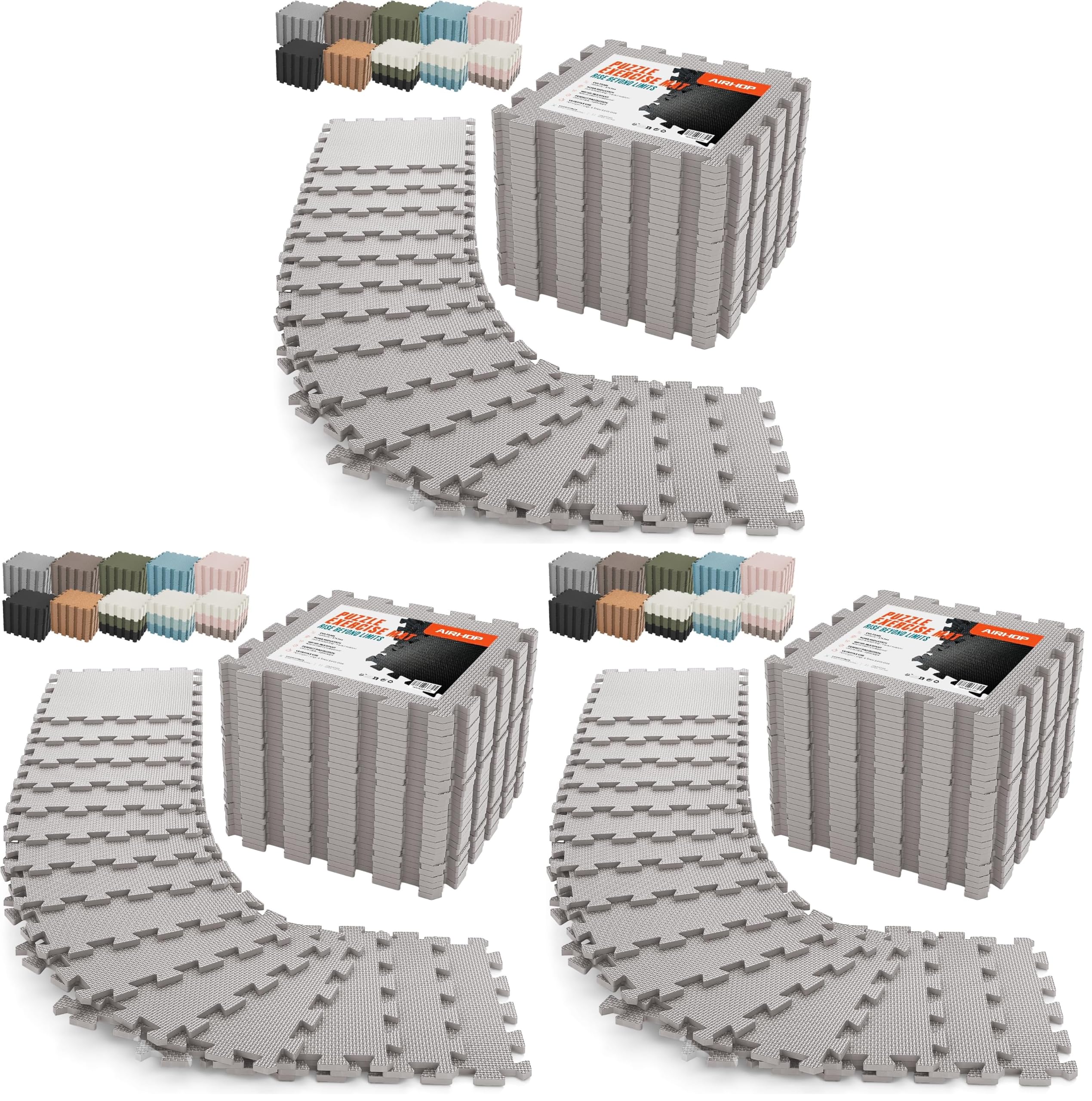 AIRHOP 18 PCS Gym Floor Mat, EVA Foam Puzzle Gym Mat, High-Density Interlocking Foam Floor Tiles for Home Gym, Play Workout Garage Kitchen Flooring 12.6"x12.6"x0.4"