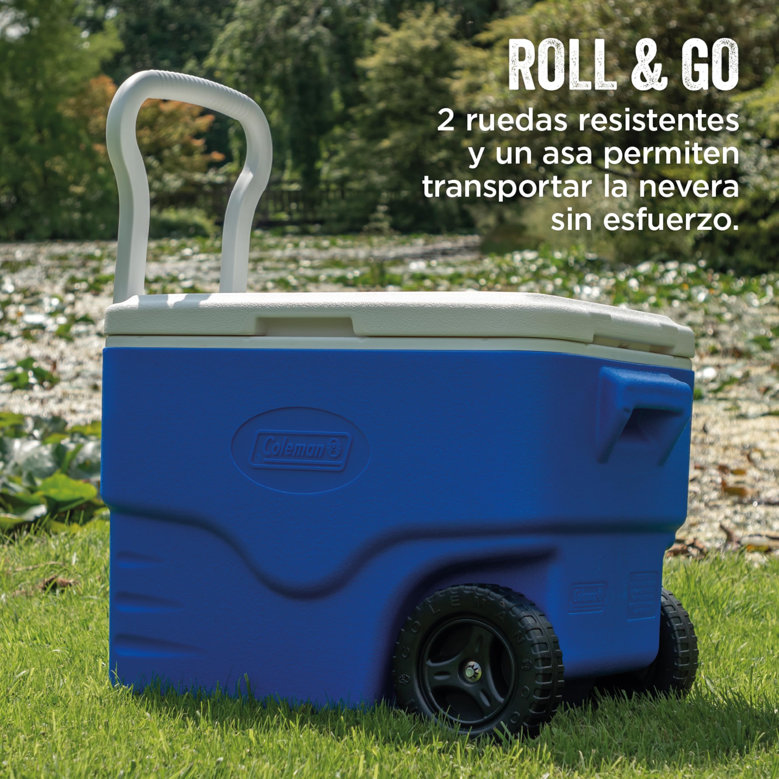 Coleman 40 QT Performance Wheeled Cooler - Nevera con Ruedas, Capacidad de 38 litros, Nevera Portátil y Rígida, Porta Alimentos, Color Azul