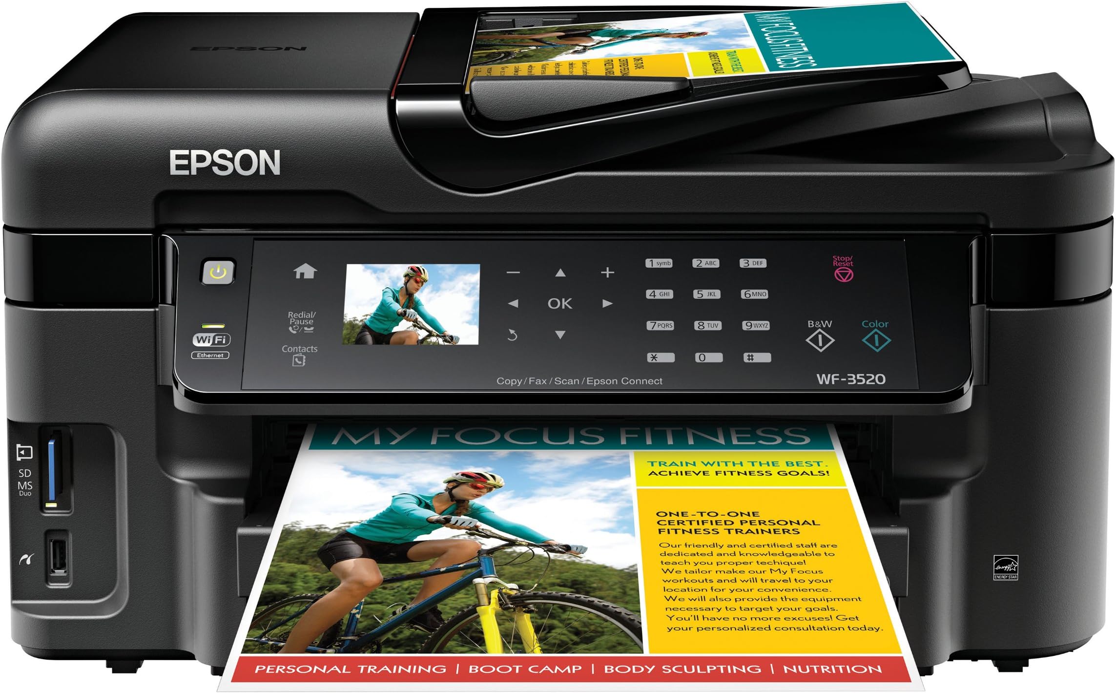 Epson WorkForce WF-3520 Wireless All-in-One Color Inkjet Printer, Copier, Scanner, 2-Sided Duplex, ADF, Fax. Prints from Tablet/Smartphone. AirPrint Compatible (C11CC33201)