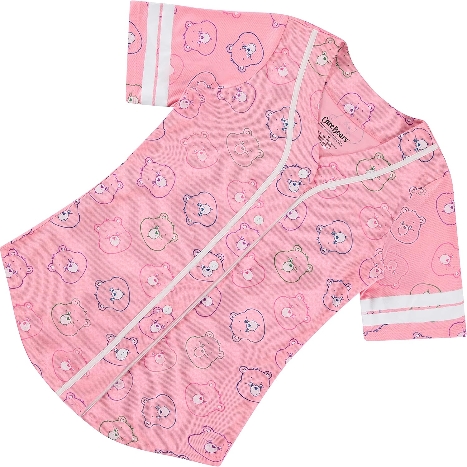 Care Bears Ladies Classic Mesh Button Down Baseball Jersey - Cheer Friend Funshine Good Luck Jersey