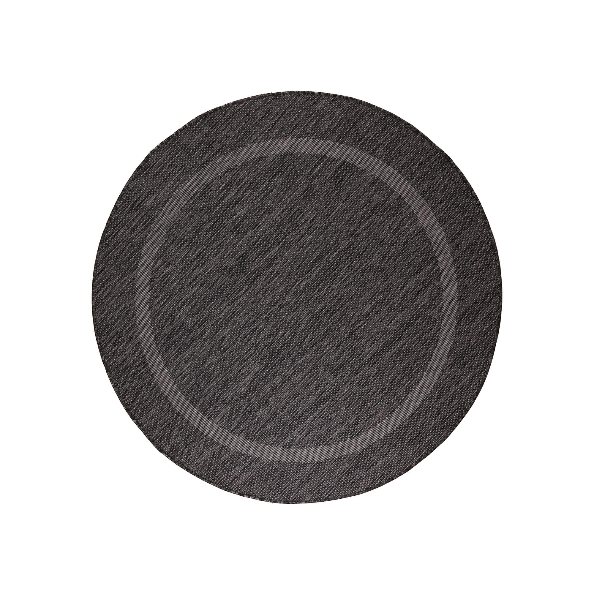 Carpetsale24 Tapis pour l'intérieur et l'extérieur - Résistant aux intempéries - 120 cm - Rond - Aspect sisal - Noir - Lavable - Imperméable - Facile d'entretien et tissé à plat - Idéal pour balcon