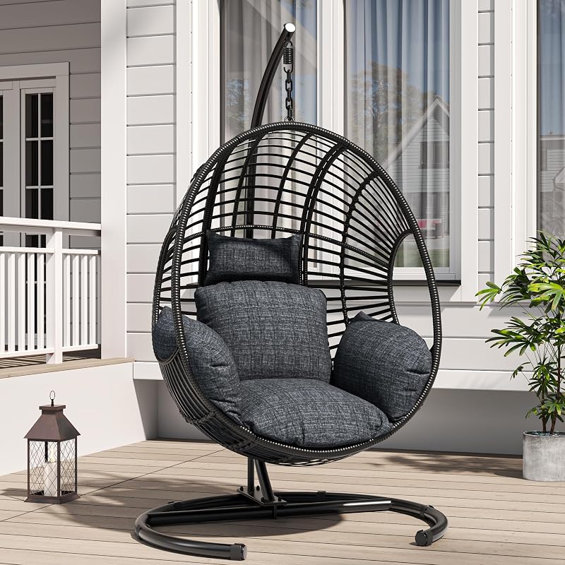 KEIKI Hanging Egg Chair with Stand Outdoor, 400LBS Capacity, Grey