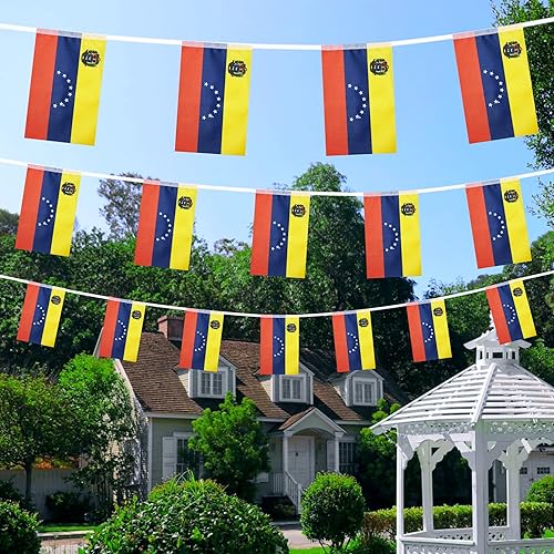 Miniatura 6 de WXTWK Banderas venezolanas pequeñas de Venezuela Mini banderín de cuerda para decoración de festivales (50 pies 38 banderas)