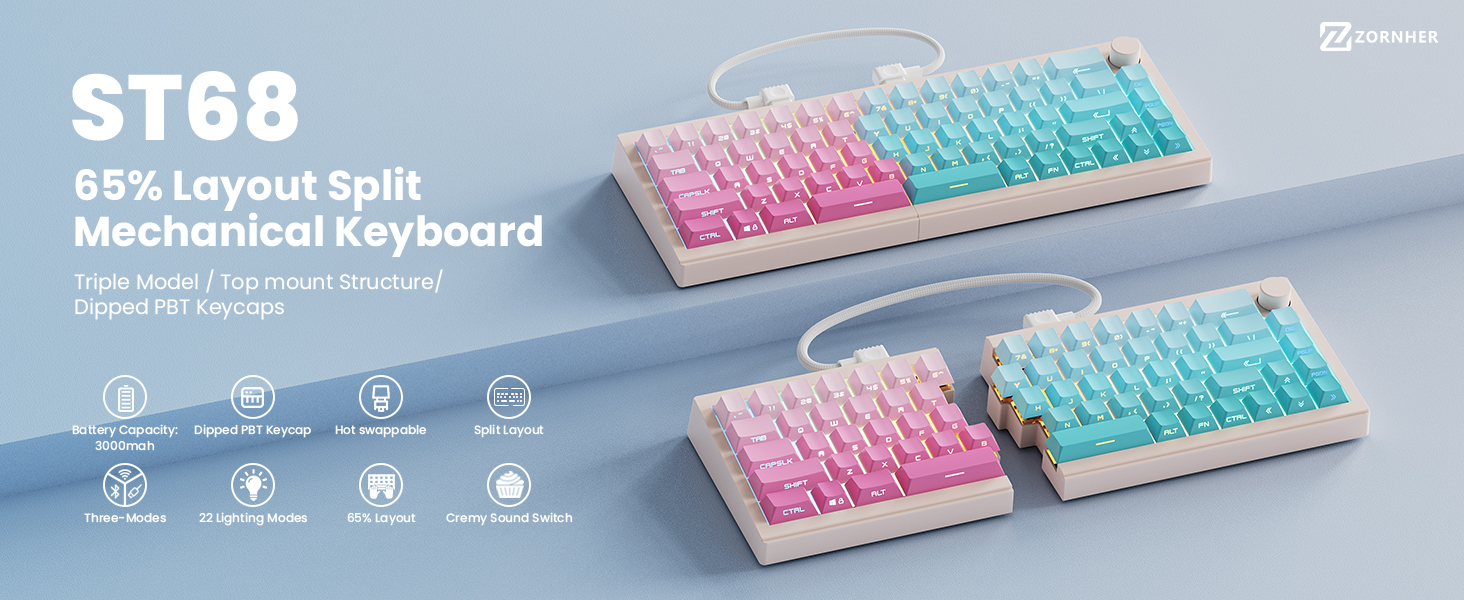 Amazon.com: ZORNHER ST68 Wireless Ergonomic Split Mechanical