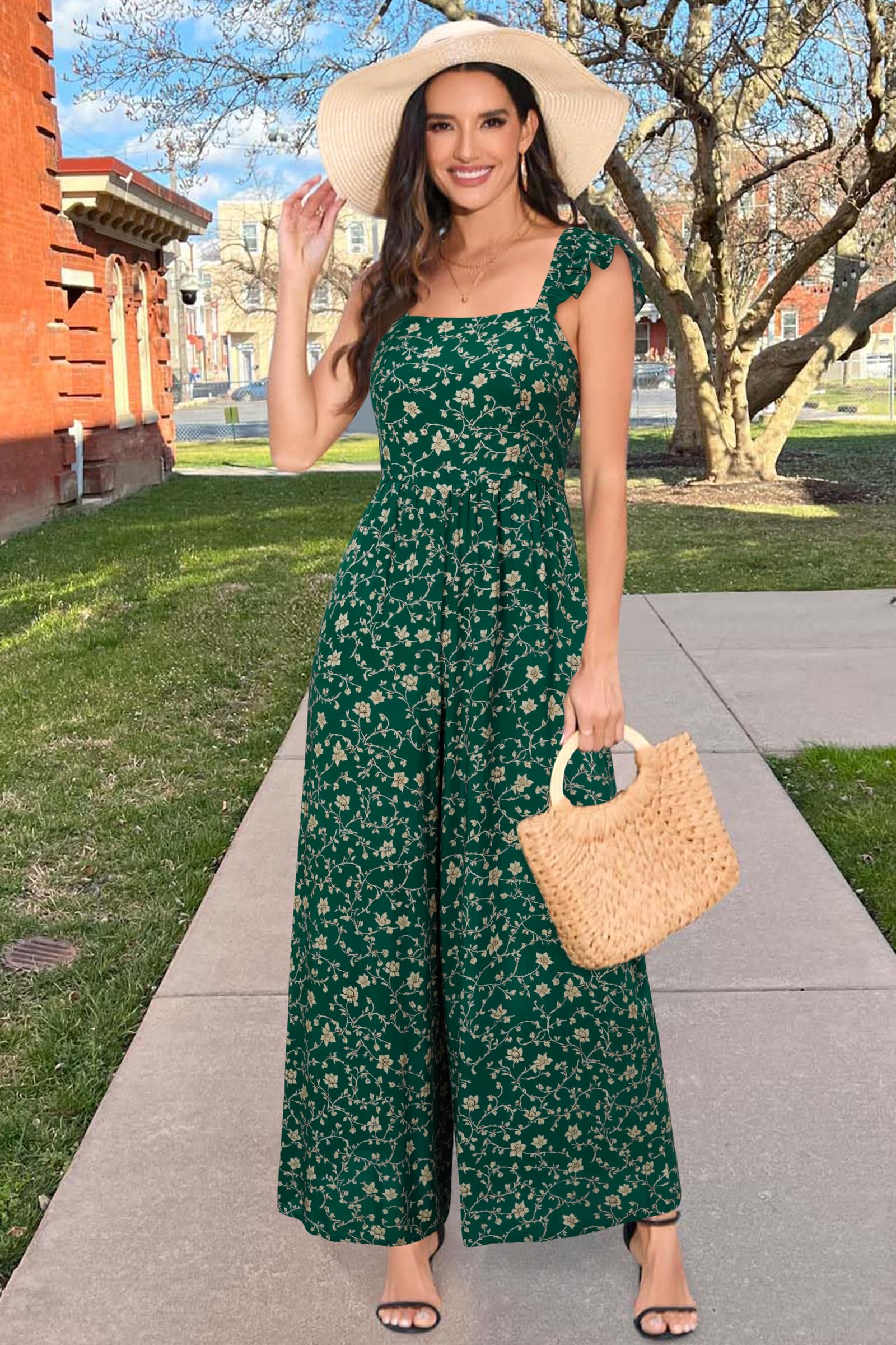 LAISHEN Mono para mujer Monos de pierna ancha Pantalones elegantes en general para mujer Verano