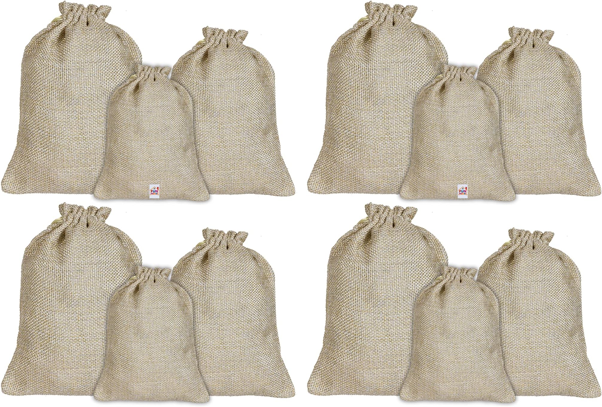 Fun Homes Potli Gift Bags Wedding Hessian Jute Bags Linen Jewelry Pouches with Drawstring for Birthday, Party, Wedding Favors,Small,Medium,Large-Set of 12 (Gold) (HS_36_FUNHOMES019542)