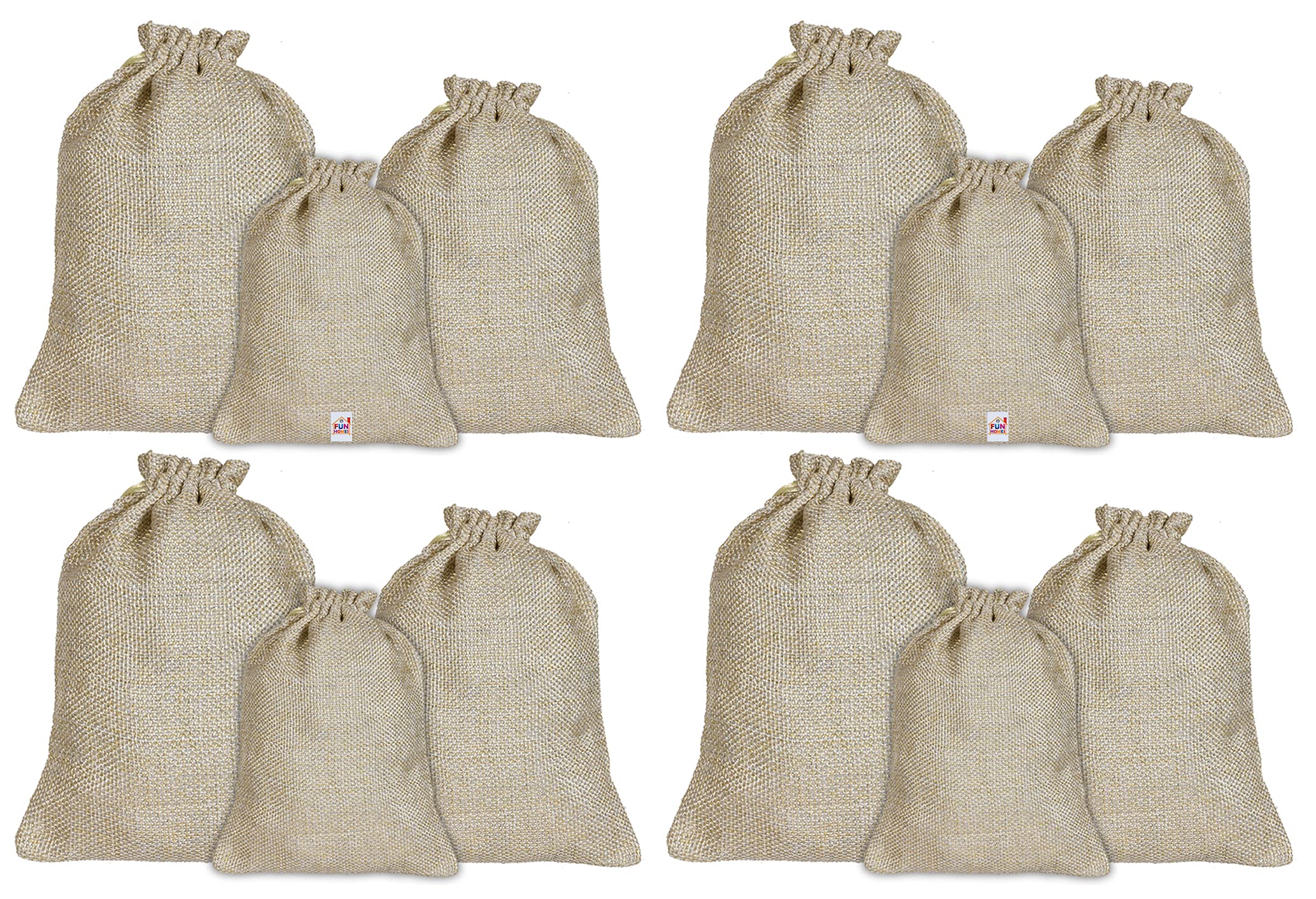 Fun Homes Potli Gift Bags Wedding Hessian Jute Bags Linen Jewelry Pouches with Drawstring for Birthday, Party, Wedding Favors,Small,Medium,Large-Set of 12 (Gold) (HS_36_FUNHOMES019542)