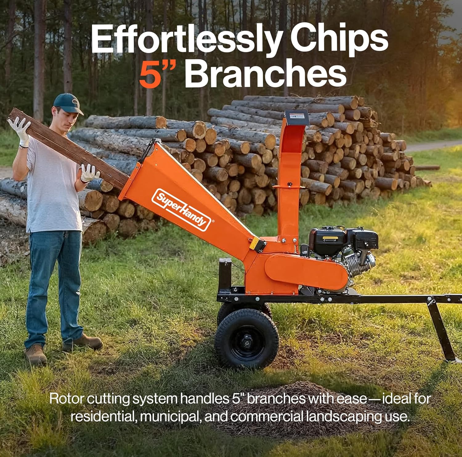 SuperHandy Towable Wood Chipper Shredder – 5 in. Chipping Capacity, 15HP Electric Start, 420cc Engine, Heavy Duty for Yard, Forestry, or Landscaping