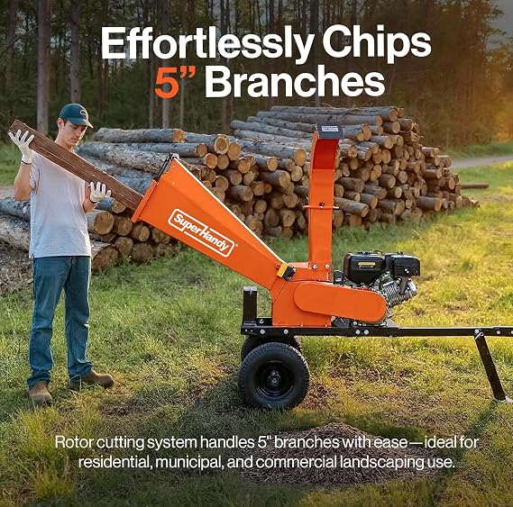 SuperHandy Towable Wood Chipper Shredder 5 in. Chipping Capacity, 15HP Electric Start, 420cc Engine, Heavy Duty for Yard, Forestry, or Landscaping