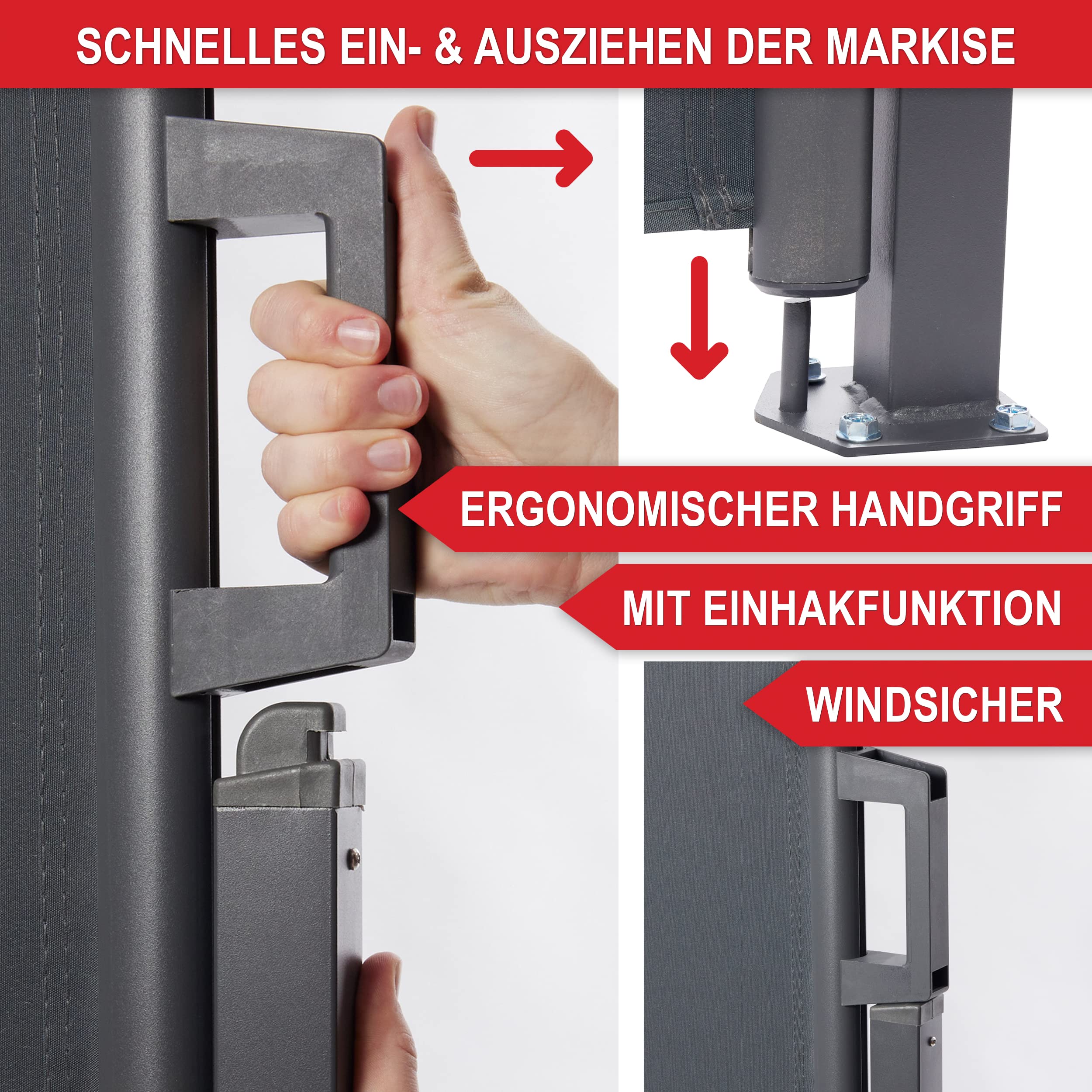 ONBEST Seitenmarkise 200x300 cm – ausziehbarer Sichtschutz | Markise zum Ausziehen für Terrasse, Balkon & Garten – Sonnenschutz, Windschutz und Sichtschutz für außen
