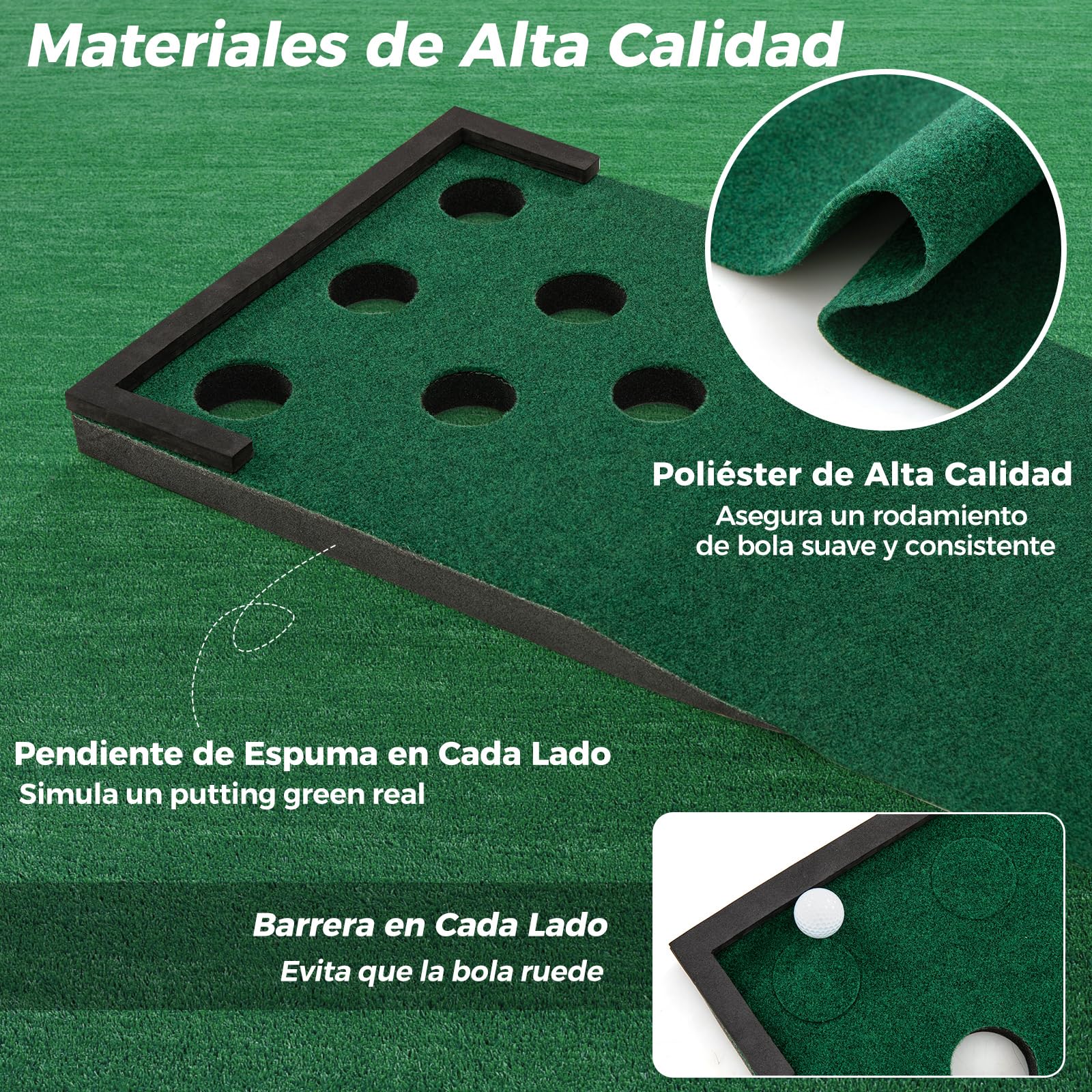 GOPLUS Alfombra de Putting, Set de Golf Pong con Putters Ajustables, Pelotas, Tapas para Hoyos para Interior y Exterior, Equipo de Entrenamiento para Casa y Oficina