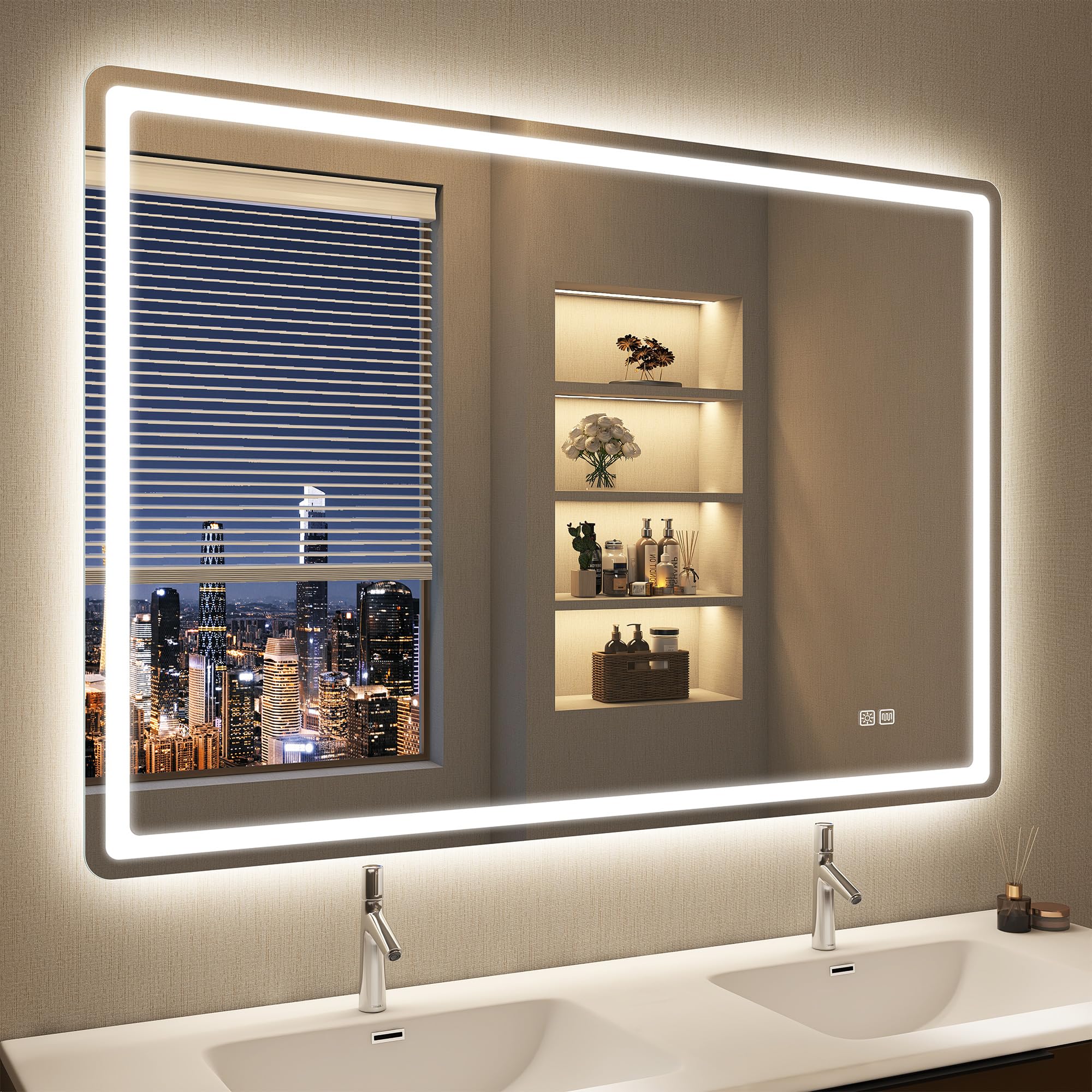 Miroir LED haut de gamme en verre trempé 100x70 cm à intensité variable