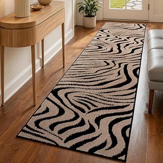 YIHOUSE Zebra Hallway Runner Rugs 2x8: Taupe Bathroom Rug Washable